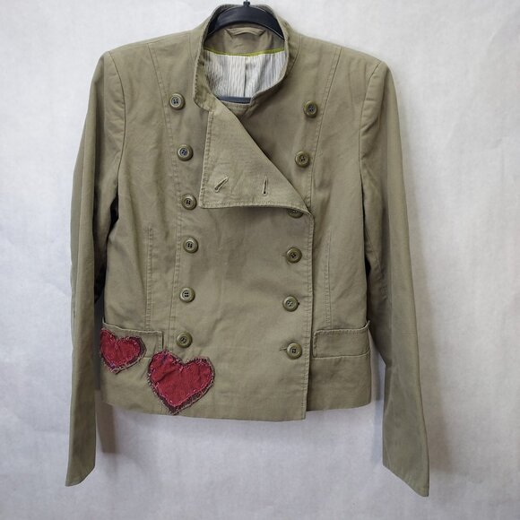 Topshop Jacket Women US 10 M Double Breasted Olive Green Lined Military Buttons - Picture 1 of 14